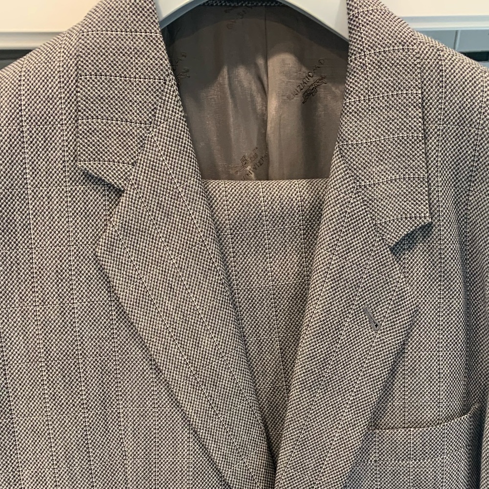 Beautiful Gray/Back Fabric W/Square Pattern; Clean - image 1